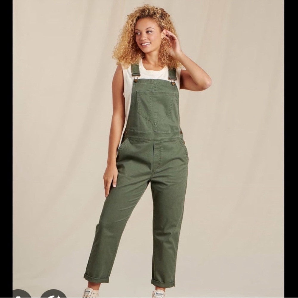 Toad & Co Cottonwood “Beetle” Green Overalls organic cotton S